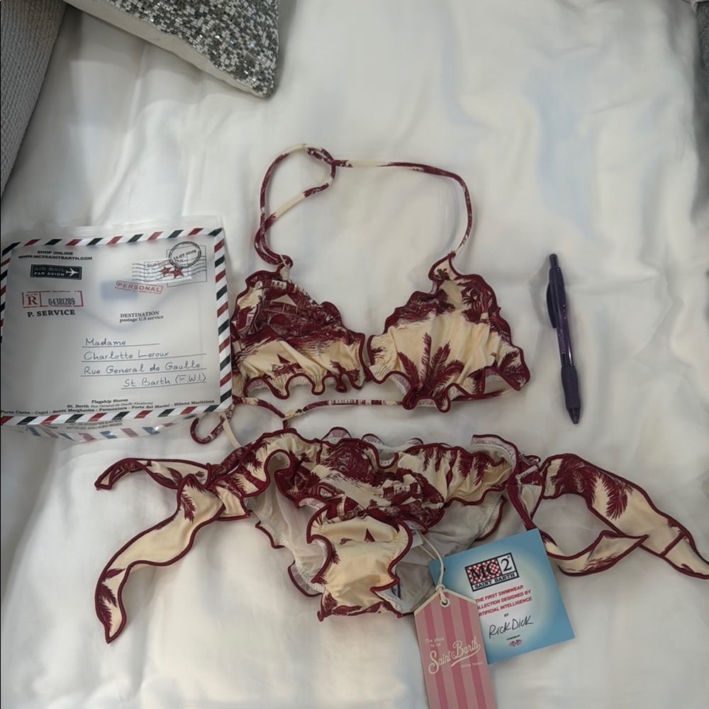 MC2 Saint Barth Red and Cream Girls Swimwear